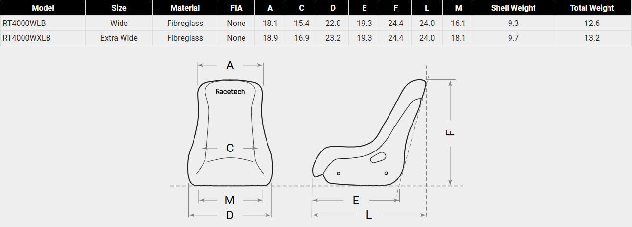 RACETECH RT4000WLB Lowback Seat