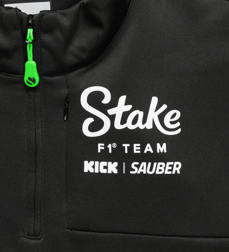 Stake F1 Kick Sauber 2025 Men's Team 1/4 Zip Sweatshirt - Black/Green