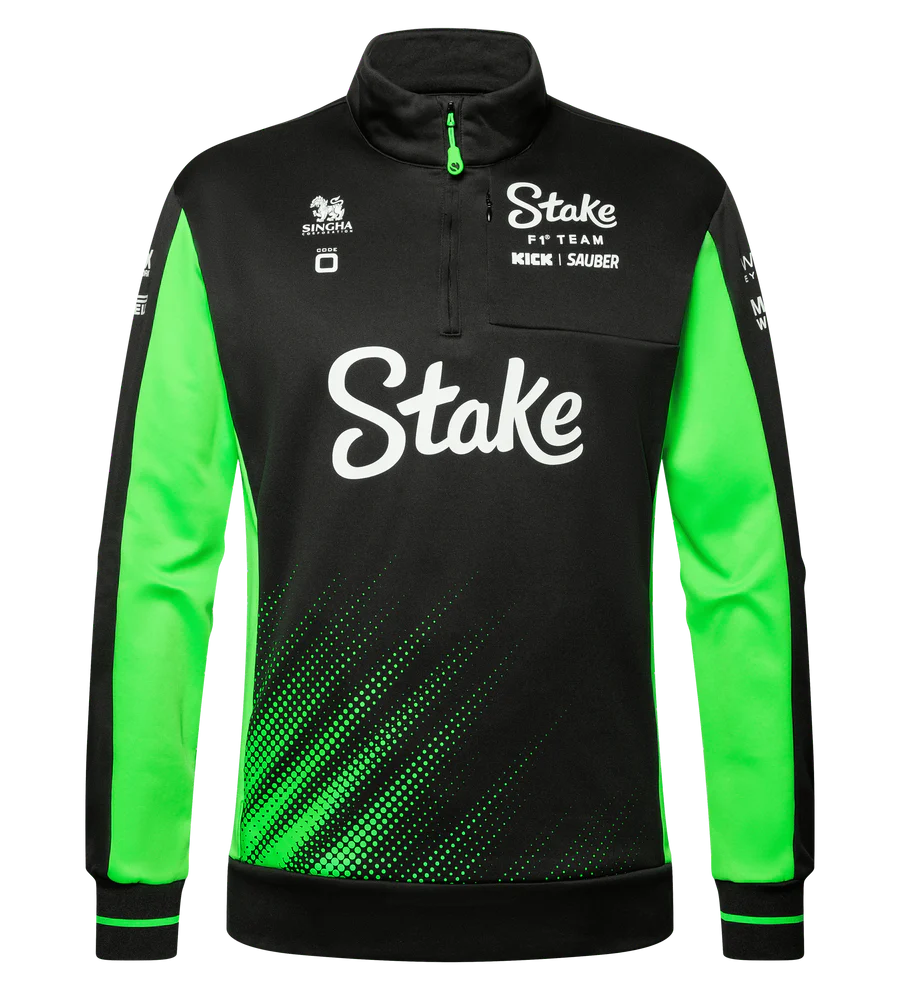 Stake F1 Kick Sauber 2025 Men's Team 1/4 Zip Sweatshirt - Black/Green
