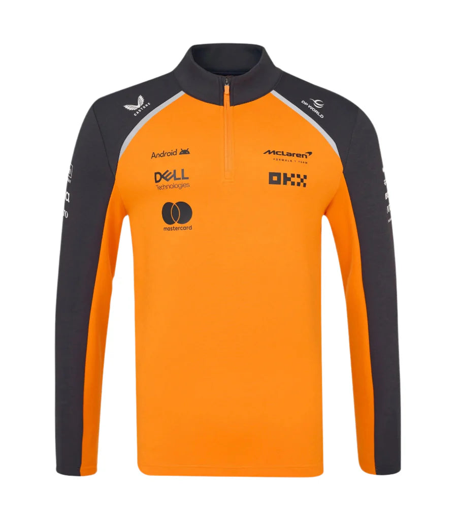 McLaren F1 Men's 2025 Team 1/4 Zip Mid Layer - Papaya/Phantom