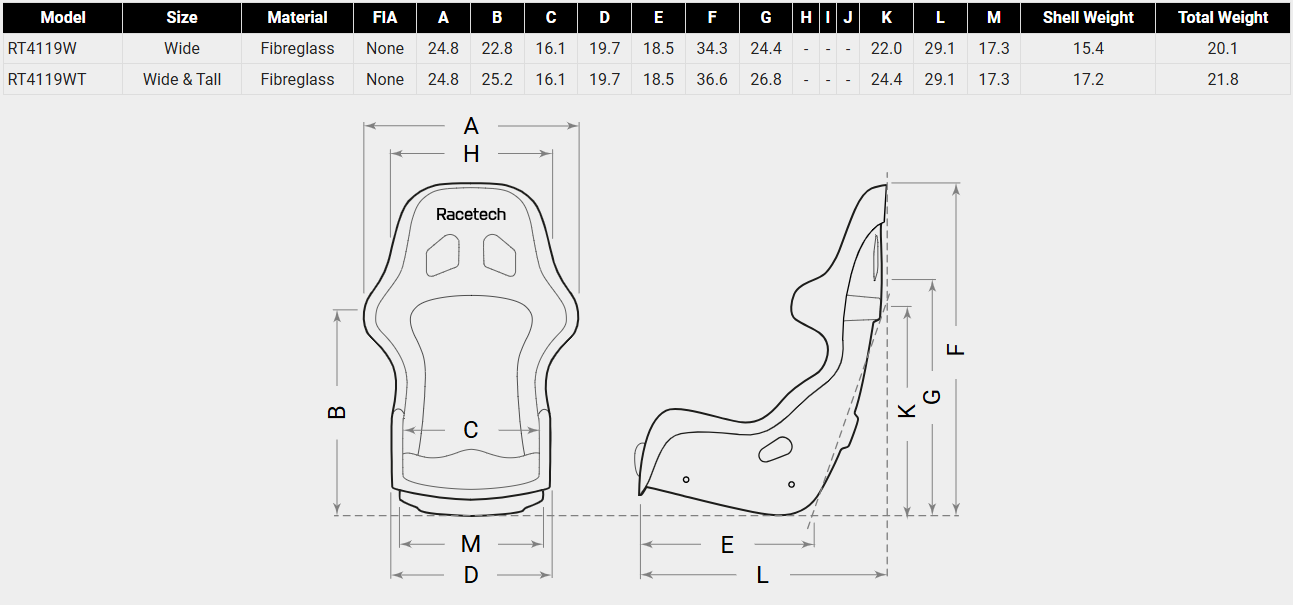 RACETECH RT4119W Racing Seat