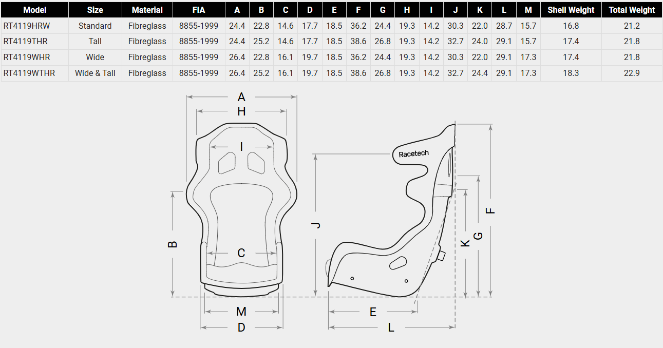 RACETECH RT4119 Series Racing Seat