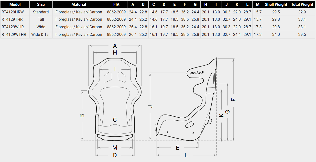 RACETECH RT4129HRW Advanced Racing Seat