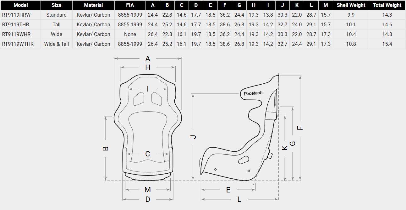 RACETECH RT9119 Lightweight Racing Seat