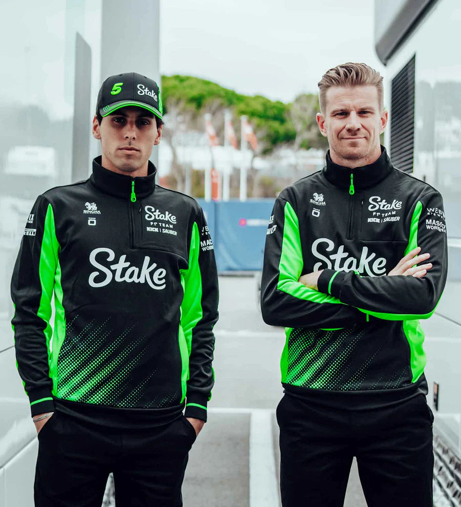 Stake F1 Kick Sauber 2025 Men's Team 1/4 Zip Sweatshirt - Black/Green